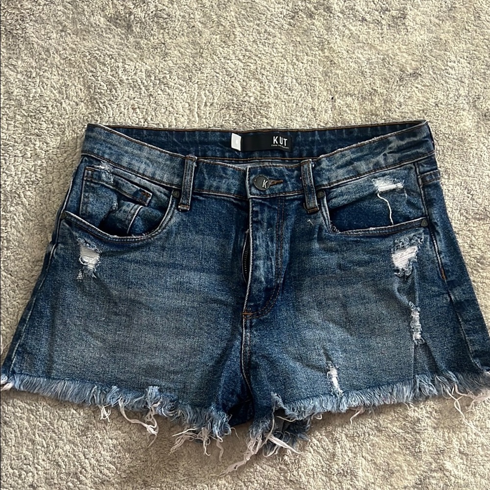 Kut from the Kloth Blue Jean Shorts Distressed Frayed Hem